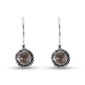 Boucles d'oreilles Vintage Pendantes Argent 925 et Quartz Rose Rond 5mm 