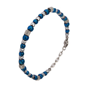 Bracelet Homme en Acier composé de cubes gris, de cylindres striés et de cubes bleus. Largeur : 5,2mm. Longueur ajustable ...