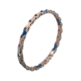 Bracelet Homme en Acier composé de maillons gris, bleu et rosé. Largeur : 6,1mm. Longueur : 19,5, 20,5 et 21,5cm