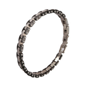 Bracelet Homme en Acier composé de maillons anthracites et gris mat. Largeur : 7mm. Longueur : 19,5, 20,5 et 21,5cm