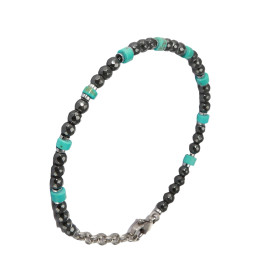 Bracelet Acier Homme Pierres grises et bleues turquoise