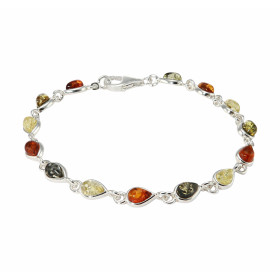 Bracelet Argent Ambre Multicolore Largeur : 6mm Longueur : 20cm 