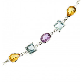 Bracelet Argent avec Quartz Fumé, Citrine, Topaze bleue et Améthyste