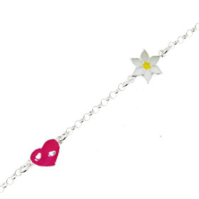 Bracelet Argent Enfant Coeur Fleur et Lune Emaillés