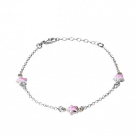 Bracelet Enfant Argent rhodié étoiles roses émail