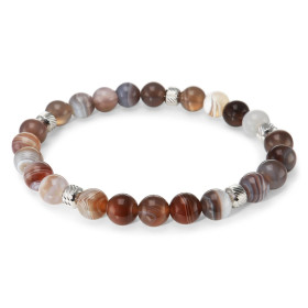 Bracelet Homme Agate Botswana 8mm et billes striées en acier. Ce Bracelet est composé de perles de 8mm et de perles striée...