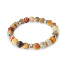 Bracelet Homme Agate Crazy Lace 8mm et billes striées en acier. Ce Bracelet est composé de perles de 8mm et de perles stri...