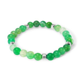 Bracelet Homme Agate Verte 8mm et billes striées en acier. Ce Bracelet est composé de perles de 8mm et de perles striées e...