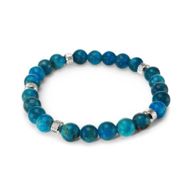 Bracelet Homme Apatite 8mm et billes striées en acier