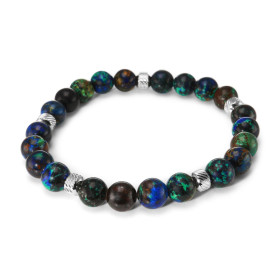 Bracelet Homme Azurite 8mm et billes striées en acier