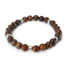 Bracelet Homme Bronzite 8mm et billes striées en acier