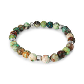 Bracelet Homme Chrysocolle 8mm et billes striées en acier