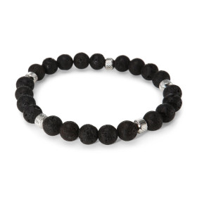 Bracelet Homme Pierre de Lave 8mm et billes striées en acier