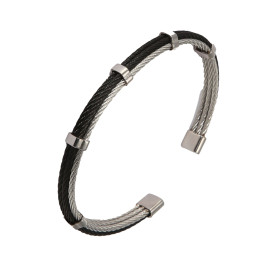 Bracelet Jonc Homme en Acier noir et gris. Largeur : 7,5mm. Longueur : 20cm