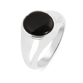 Chevalière Argent 925 Onyx Ovale 12x10mm. Bague en Argent 925 sertie d&#39;une pierre ovale de 12x10mm. Pierre montée en s...