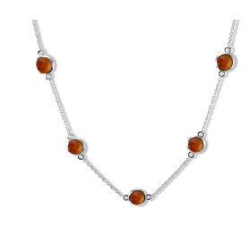 Collier en Argent Rhodié 925 serti de 5 oeils de tigre ronds facettés de 6mm de diamètre. Chaîne maille forçat ronde de 1,...