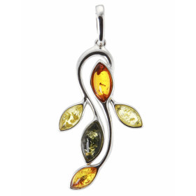 Pendentif Argent et Ambre Multicolore