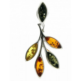 Pendentif Branche Ambre Multicolore et Argent 925