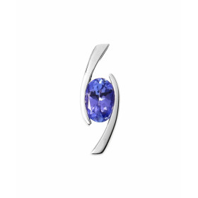 Pendentif Or Blanc serti d&#39;une Tanzanite AAA Ovale de 7x5mm (0,82 carat). Dimensions du Pendentif : 18 x 6,5mm