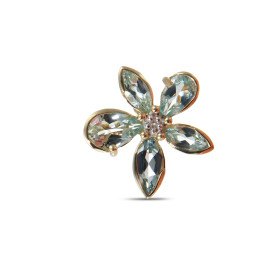 Pendentif Fleur Or Jaune 375 Topaze bleue traitée et Diamant