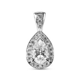 Pendentif Or Blanc 750 Diamant Poire. Diamant Poire de 8.05x5.5mm (1 carat - Couleur G - Pureté Si2). Entourage composé de...