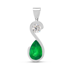 Pendentif Or Blanc 750 Emeraude Poire 9x6mm AAA et Diamant