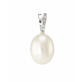 Pendentif Or Blanc 750/1000 Ma Perle PM Diamant :0,003ct/1+ 1perle de  culture blanche 7mm