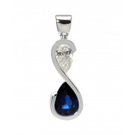 Pendentif en Or Blanc 750 serti d&#39;un Saphir Bleu royal taillé en poire mesurant 8x6mm et d&#39;un Diamant poire de 6x4...