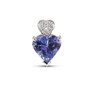 Pendentif Or Blanc 750 Tanzanite AAA Coeur 8.5mm et diamants