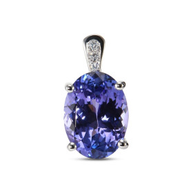 Pendentif Or Blanc 750 Tanzanite AAA Ovale 12x9mm et diamants