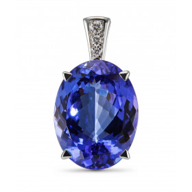 Pendentif Or Blanc 750 Tanzanite AAA Ovale 18x14mm et Diamants