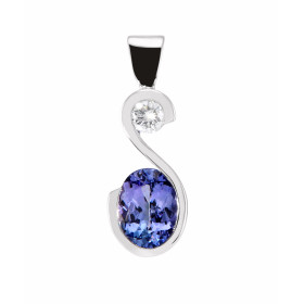 Pendentif Or Blanc 750 Tanzanite AAA Ovale 8x6mm et Diamant