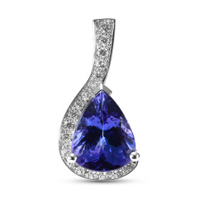 Pendentif Or Blanc 750 Tanzanite AAA Poire 11x9mm et Diamants