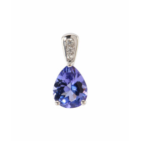 Pendentif Or Blanc 750 Tanzanite AAA Poire de 9x7mm et Diamants