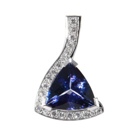 Pendentif Or Blanc 750 Tanzanite AAA Trillion 9mm et Diamants