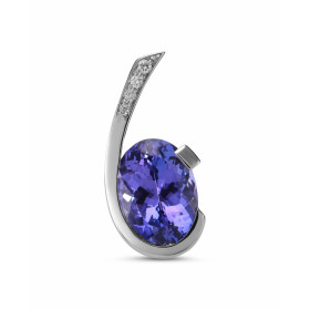 Pendentif Or Blanc 750 Tanzanite Ovale 10x7mm et Diamant