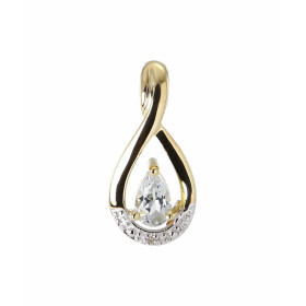 Pendentif Or jaune 375 Aigue Marine Poire 5x3mm et Diamant