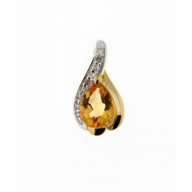 Pendentif Or Jaune 375 Citrine Poire 7x5mm et Diamant