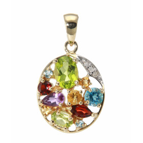 Pendentif Or Jaune 375  Pierres fines Multicolores Motif Ovale