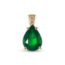 Pendentif  Or Jaune 750 Emeraude AAA poire 11x9mm et diamants