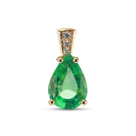 Pendentif Or Jaune 750 Emeraude poire 11x8mm et Diamants