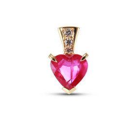 Pendentif Or Jaune 750 Rubis Coeur 7x7mm et Diamants