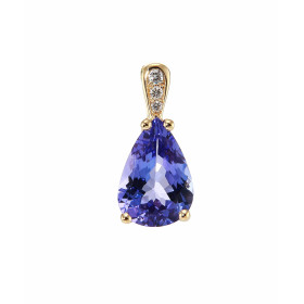 Pendentif Or Jaune 750 Tanzanite Poire AAA 12x8mm et Diamants