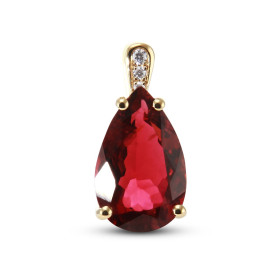 Pendentif Or Jaune 750 Tourmaline Rose AAA Poire 14x9mm et diamants