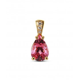 Pendentif Or Jaune 750 Tourmaline Rose Poire 9x7mm et Diamants