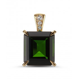 Pendentif Or Jaune 750 Tourmaline Verte AAA Rectangulaire 12.7x11.7mm et diamants