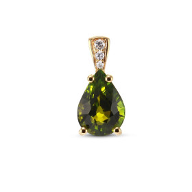 Pendentif Or Jaune 750 Tourmaline Verte Poire 9x7mm et diamants