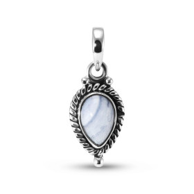 Pendentif Vintage Argent 925 Calcédoine Poire 9x6mm Cabochon