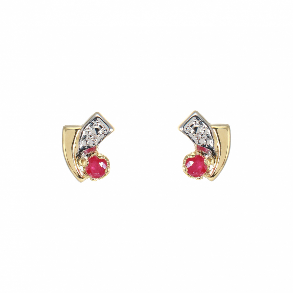 Boucles D'oreilles Motif Or 2tons Rubis 2.5mm Ref. 23841