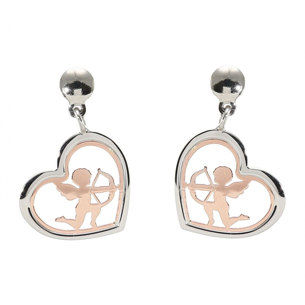 Boucles d'oreilles pendantes argent rhodié coeur cupidon Ref. 47928